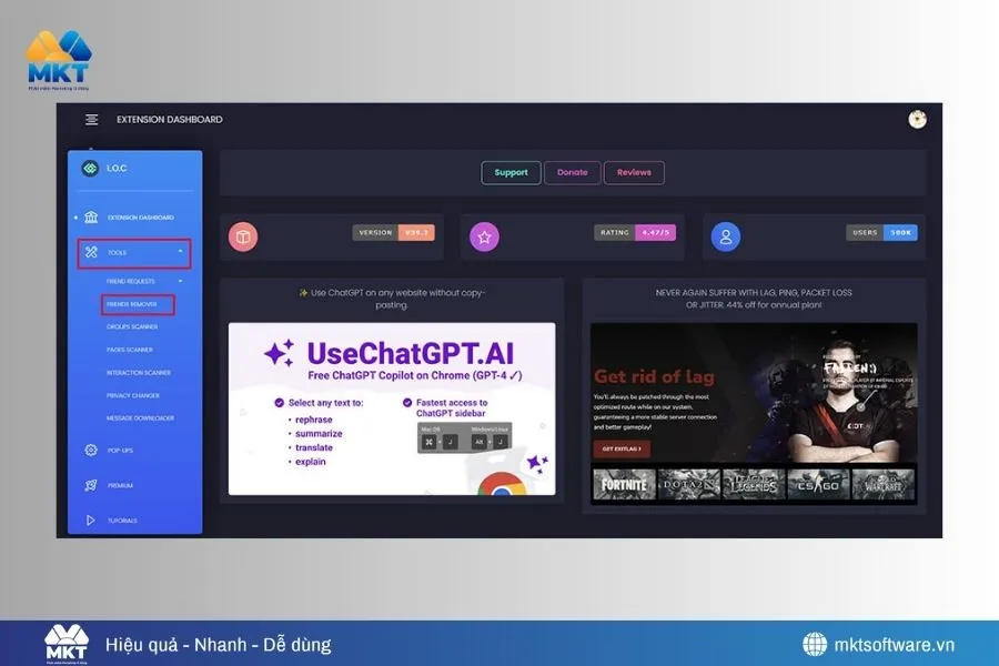 Ở menu bên trái, chọn mục TOOLS → tiếp tục chọn FRIENDS REMOVER Cách lọc bạn bè Facebook không tương tác nhanh và an toàn