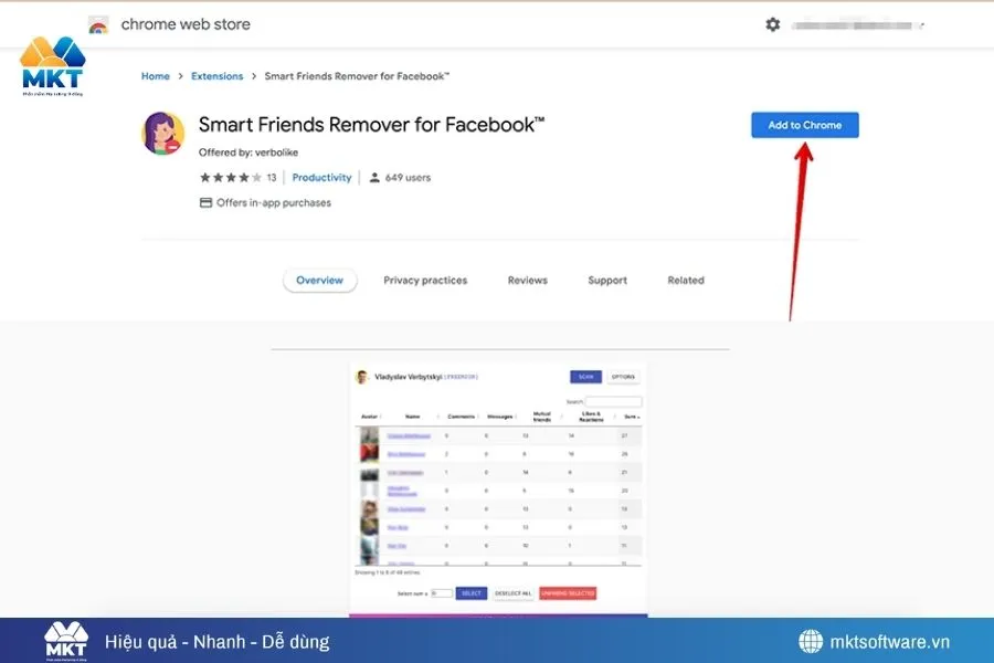 Truy cập Chrome Web Store và cài đặt tiện ích Mass Friends Remover for Facebook Cách lọc bạn bè Facebook không tương tác nhanh và an toàn