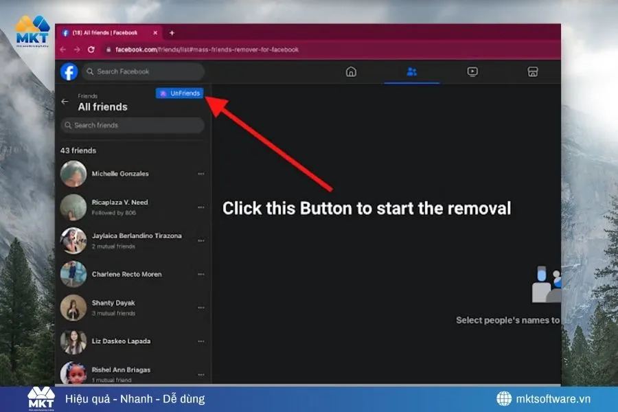 Vào phần bạn bè của Facebook muốn lọc bạn bè, chọn "Unfriend" Cách lọc bạn bè Facebook không tương tác nhanh và an toàn