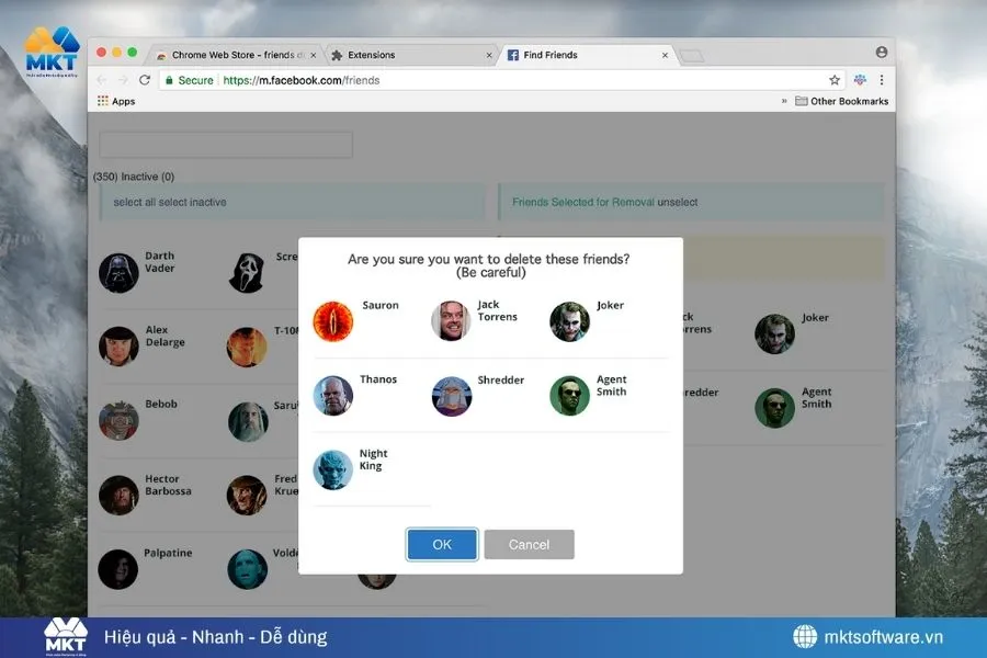 Nhấn "OK" để hủy bạn bè với những tài khoản không tương tác Cách lọc bạn bè Facebook không tương tác nhanh và an toàn