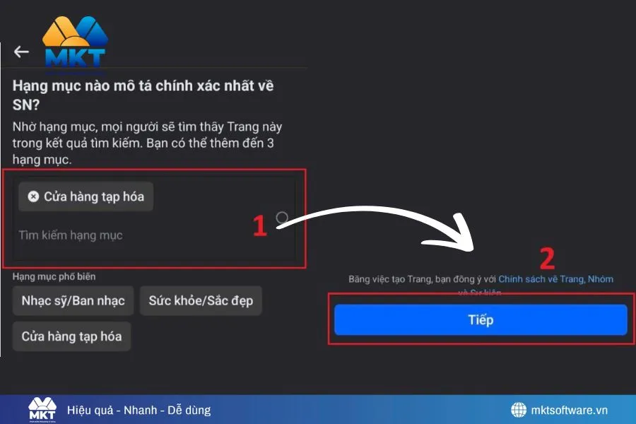 Chọn hạng mục thích hợp cho lĩnh vực kinh doanh