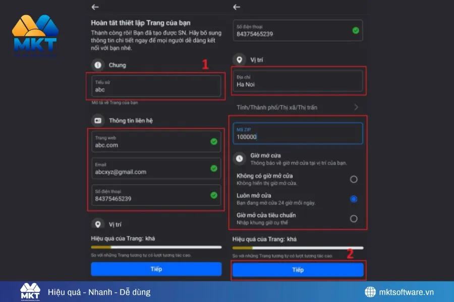 Nhập thông tin theo các mục trong hình