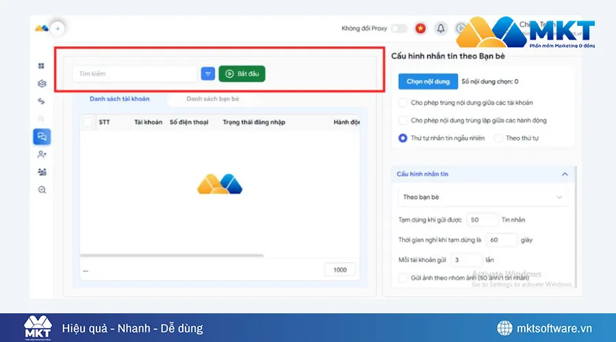 Chọn danh sách tài khoản và bắt đầu gửi tin nhắn Chọn danh sách tài khoản và bắt đầu gửi tin nhắn