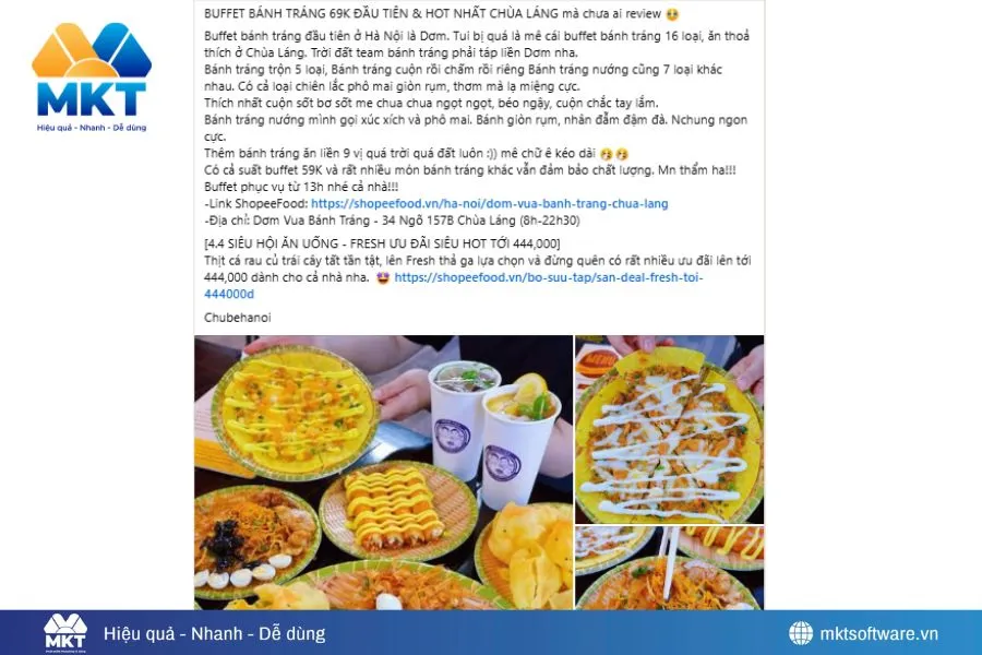 Mẫu bài đăng bán đồ ăn thu hút và có mức giá rõ ràng