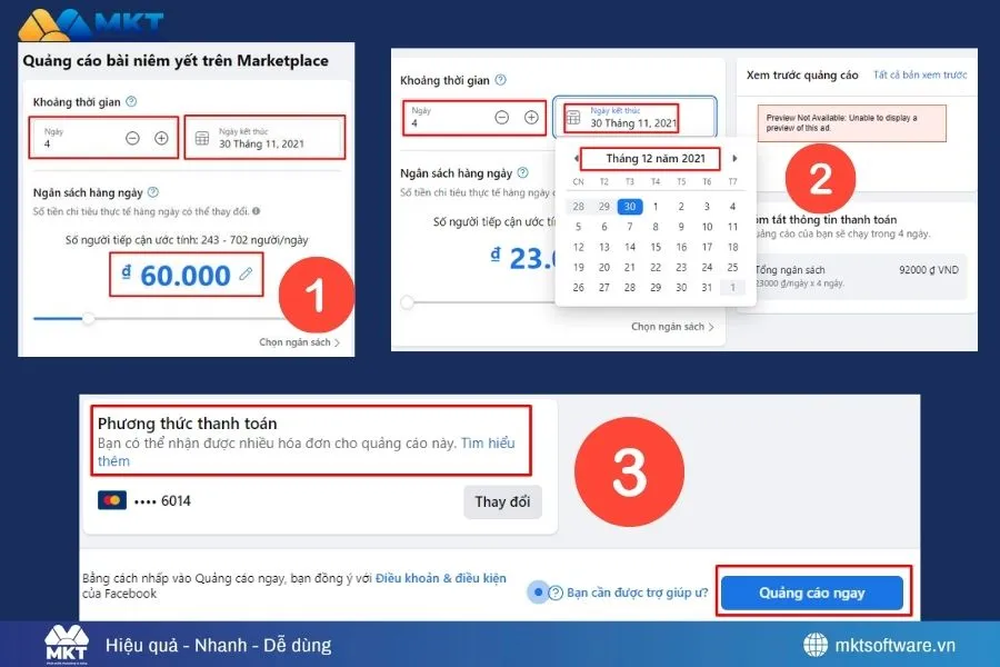 Thiết lập ngân sách, thời gian - Cách quảng cáo bài niêm yết trên Marketplace hiệu quả