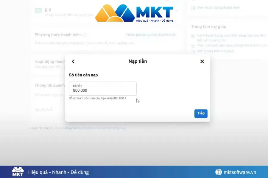Kiểm tra số dư, nếu tài khoản không đủ, bạn cần nạp thêm tiền