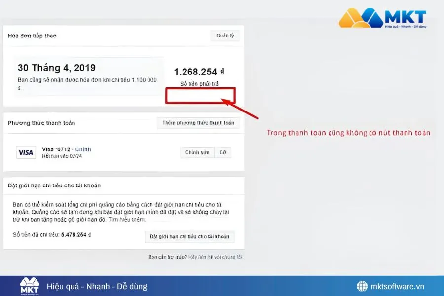 Minh họa về lỗi hệ thống Facebook khi thanh toán quảng cáo