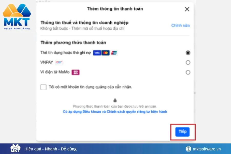 Lập thông tin về hình thức thanh toán Lập thông tin về hình thức thanh toán