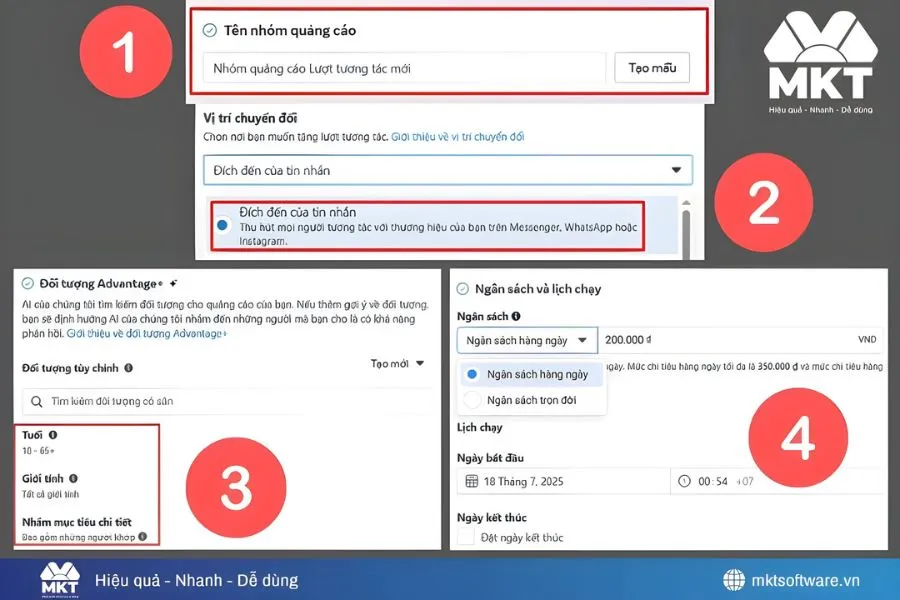 Hình ảnh minh họa các bước tạo nhóm quảng cáo Facebook Hình ảnh minh họa các bước tạo nhóm quảng cáo Facebook
