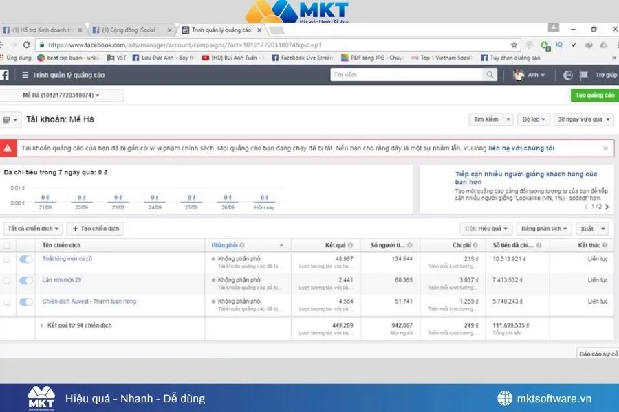 Tài khoản quảng cáo Facebook bị gắn cờ do vi phạm chính sách