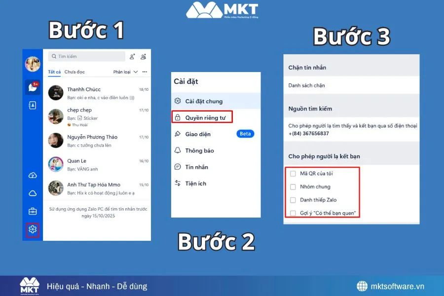 Hình ảnh minh họa về các bước chặn lời kết bạn Zalo trên máy tính