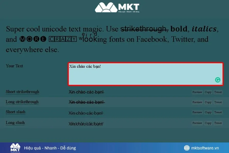 Truy cập website YayText chữ đậm