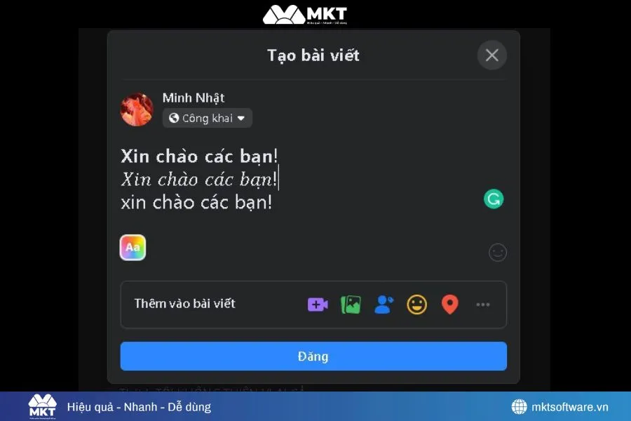 Copy phần viết content in đậm lên phần đăng trên Facebook