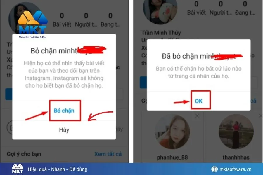 Bỏ chặn trực tiếp từ trang cá nhân