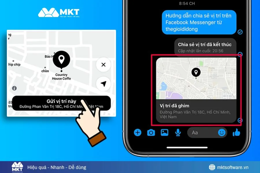Nhấp chọn vị trí hiện tại và gửi người thân, bạn bè