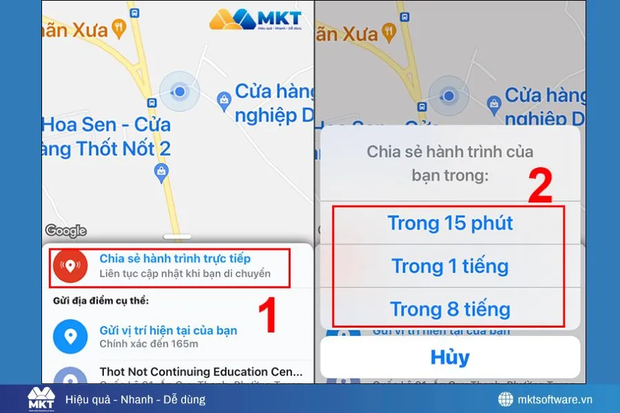 Minh họa về bước chia sẻ hành trình trực tiếp