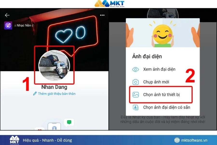 Nhấp vào avatar và chọn ảnh từ thiết bị