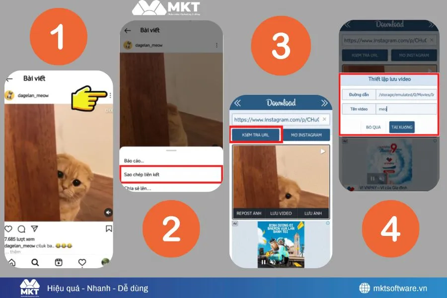 Hình ảnh minh họa về quy trình tải reel Instagram bằng ứng dụng thứ 3