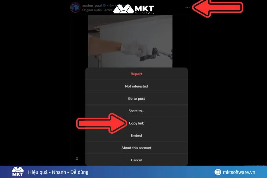 Mở Instagram và chọn video cần tải để copy link