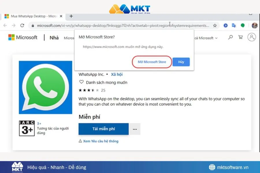 Đồng ý mở Microsoft Store sau khi đã chọn Tải miễn phí Đồng ý mở Microsoft Store sau khi đã chọn Tải miễn phí