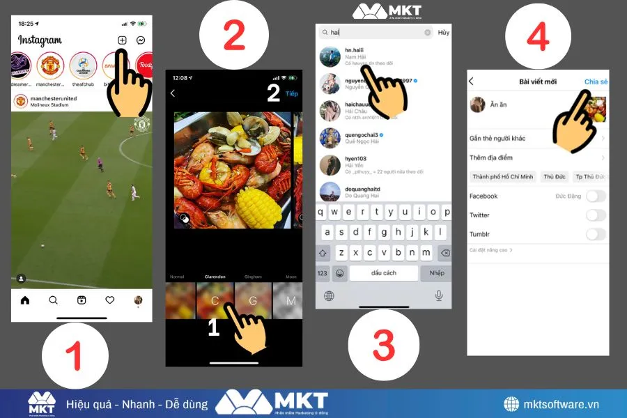 Hình ảnh minh họa về 3 bước đăng bài trên Instagram