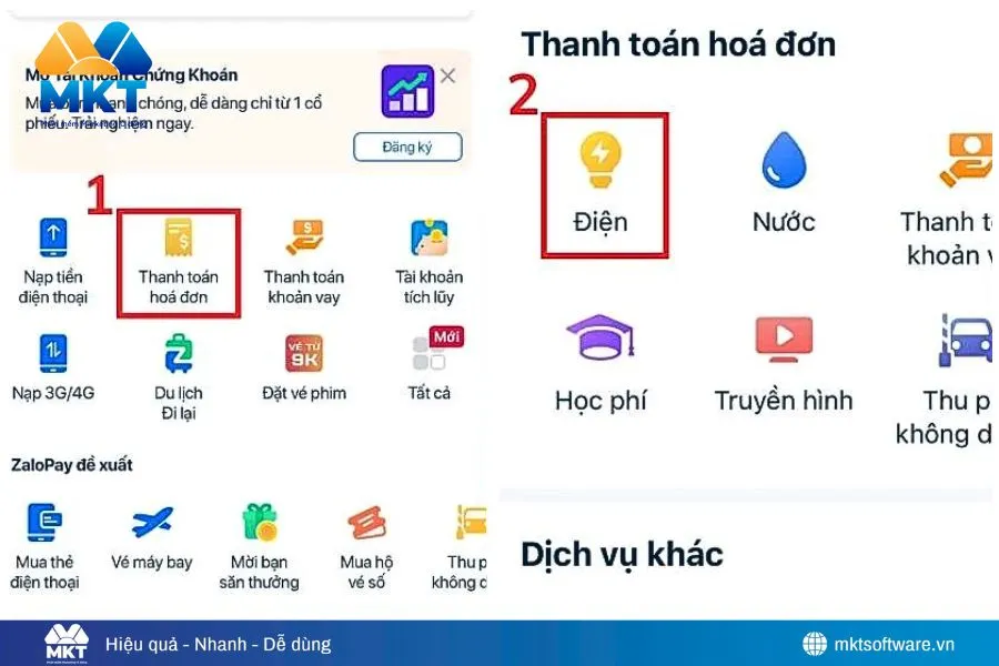 Thanh toán tiền điện trực tuyến qua Zalopay nhanh chóng
