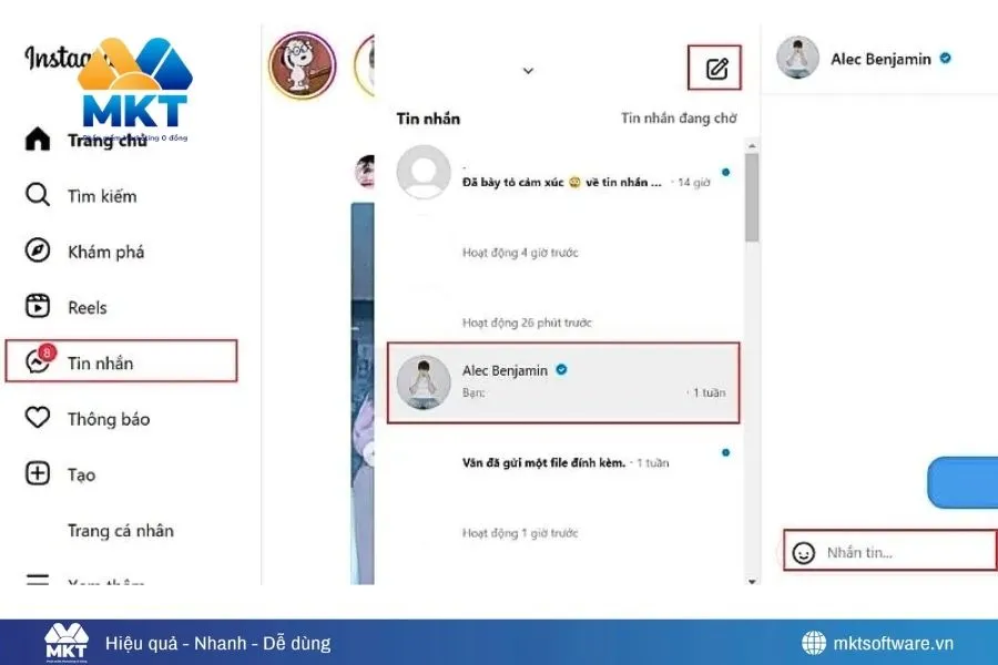 Cách nhắn tin qua Instagram trên máy tính