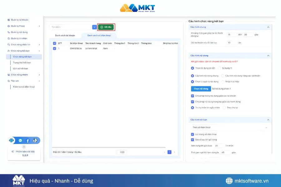 Minh họa về cấu hình của phần mềm kết bạn Zalo tự động