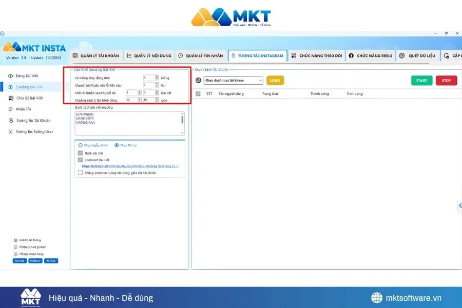 Minh họa về bước thiết lập thông số