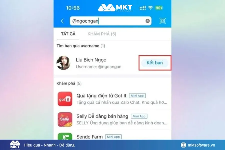 Ví dụ minh họa về cách tìm nick Zalo qua tên