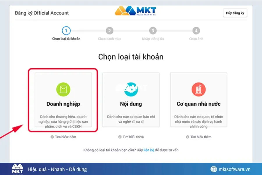 Nhấp chọn loại Zalo Page thích hợp nhất
