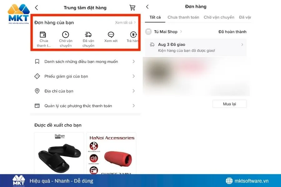 Cách xem đơn đặt hàng trên Tiktok qua trang hồ sơ