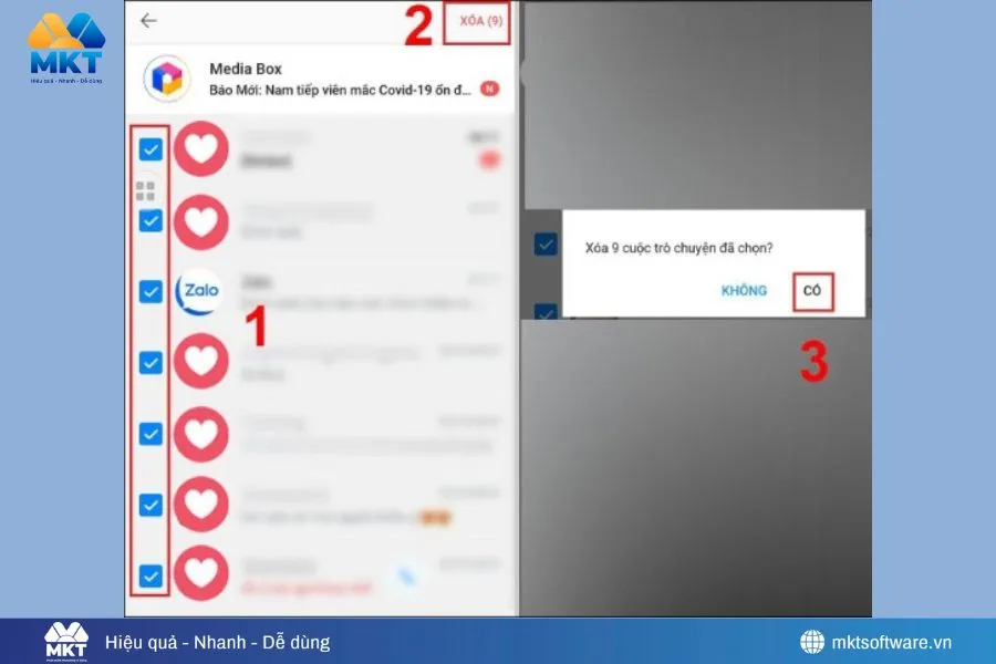 Minh họa về bước 2, 3 – Cách xóa tin nhắn Zalo vĩnh viễn