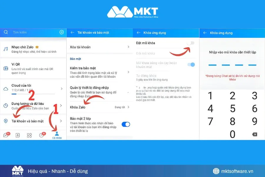 Minh họa về 4 bước tạo mật khẩu Zalo trên điện thoại