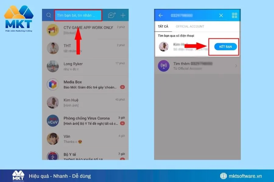Gửi lời mời kết bạn qua số điện thoại