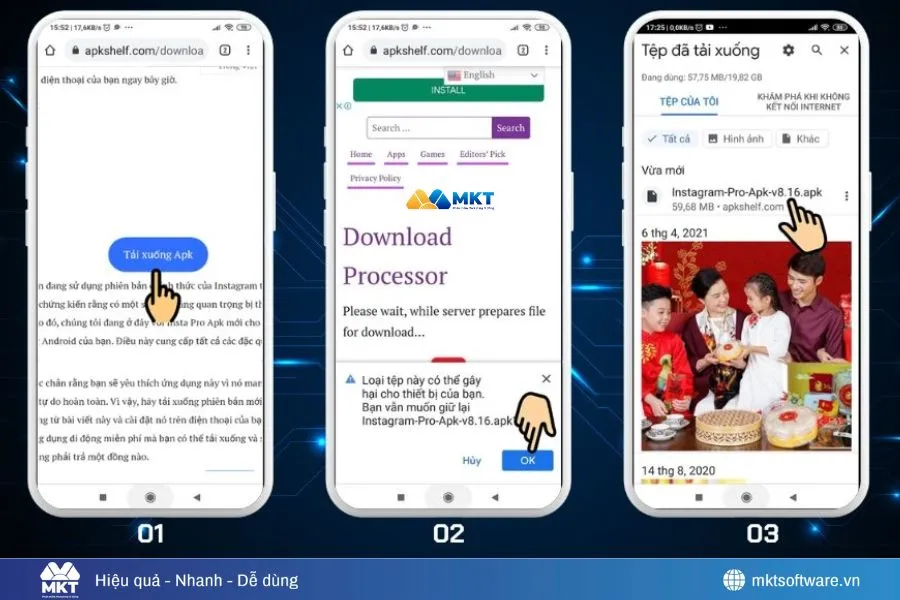 Minh họa bước 1, 2, 3