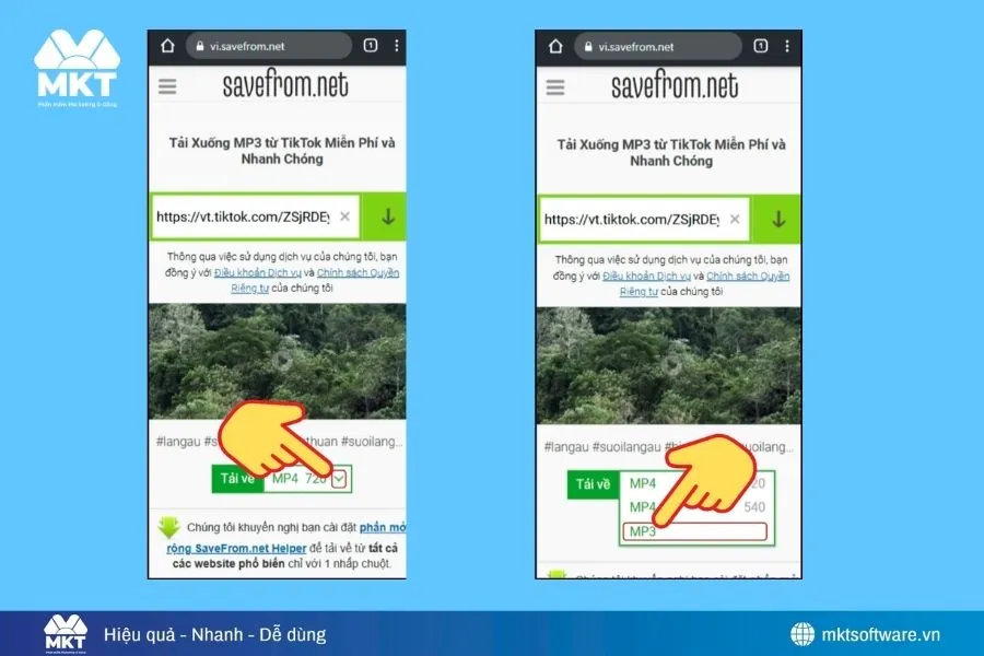 Tải âm thanh TikTok qua website SaveFrom.net