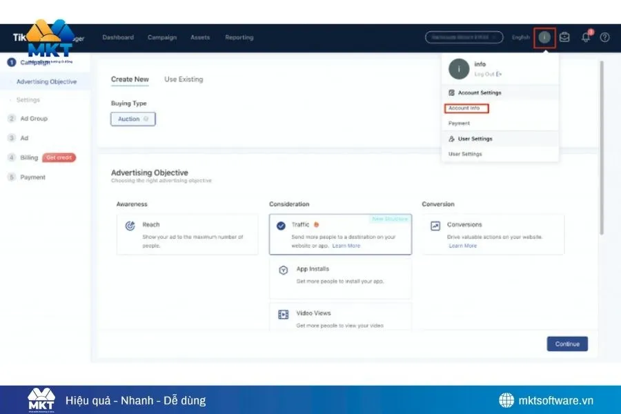 Cài đặt thông tin tài khoản
