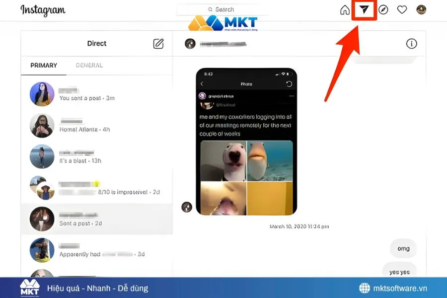 Minh họa 4 bước xem tin nhắn Instagram trên máy tính Minh họa 4 bước xem tin nhắn Instagram trên máy tính