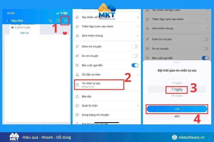 Bật tính năng tin nhắn tự xóa