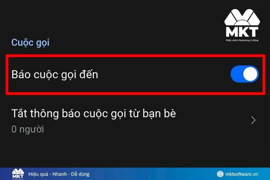 Bật mục Báo cuộc gọi đến