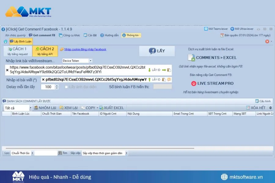 Phần mềm Get Comment Facebook iClick hỗ trợ quét toàn bộ bình luận trên bài viết