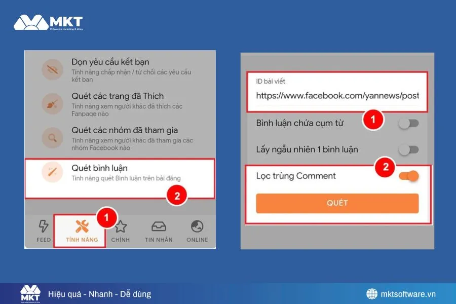 Minh họa bước 3 của phần mềm quét comment Facebook