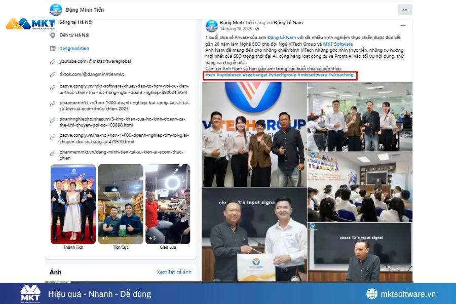 Minh họa về gắn hashtag liên quan đến bài đăng trên trang cá nhân